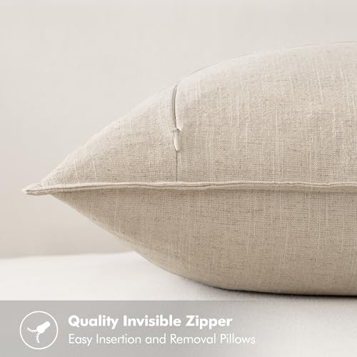 Beige Boho Linen Pillow Covers Set of 4, 18x18