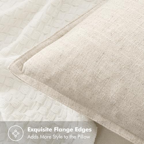 Beige Boho Linen Pillow Covers Set of 4, 18x18