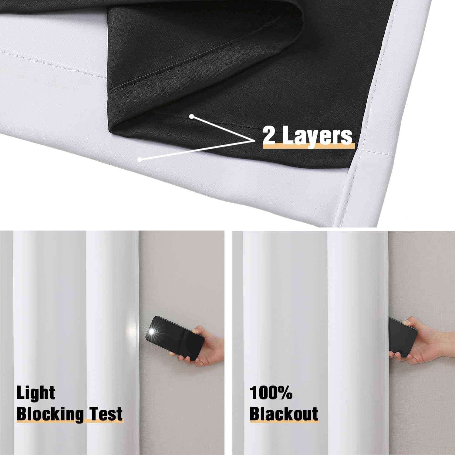 White Blackout Curtains 2 Panels 52×90 Inch