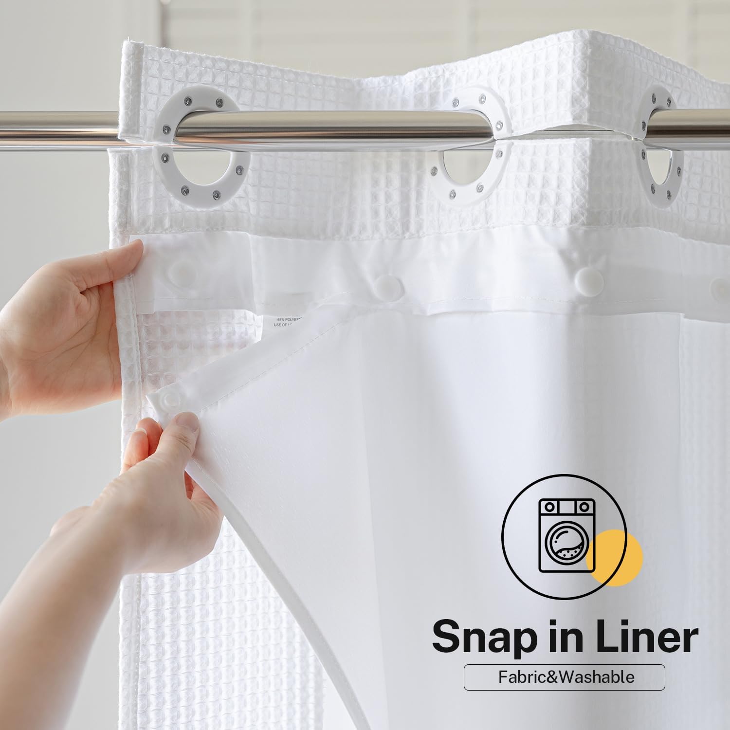 White Dream Waffle Hookless Shower Curtain with Snap Liner