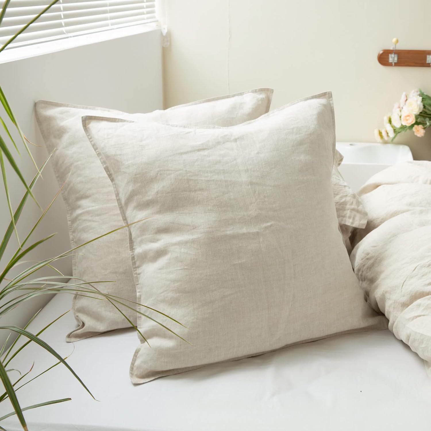 Natural Washed Linen Pillow Covers Set of 2, 26"x26"