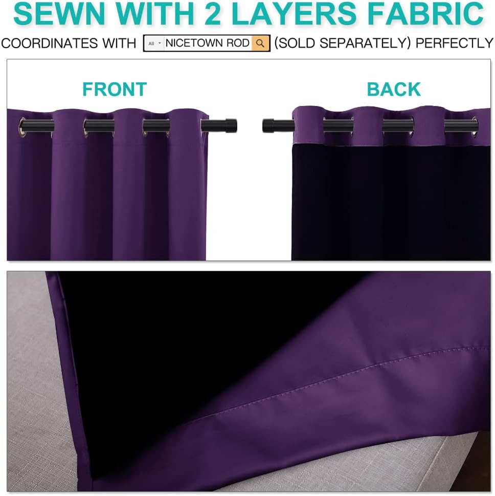 Royal Purple Blackout Curtains 2 Panels 52×84 Inch