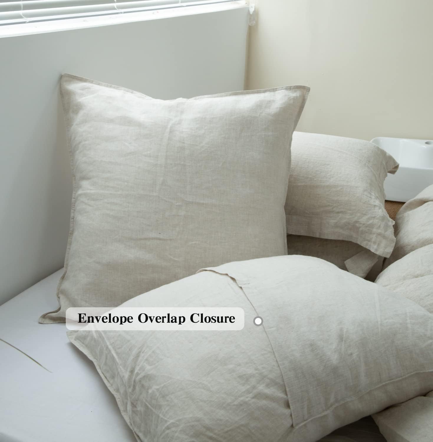 Natural Washed Linen Pillow Covers Set of 2, 26"x26"