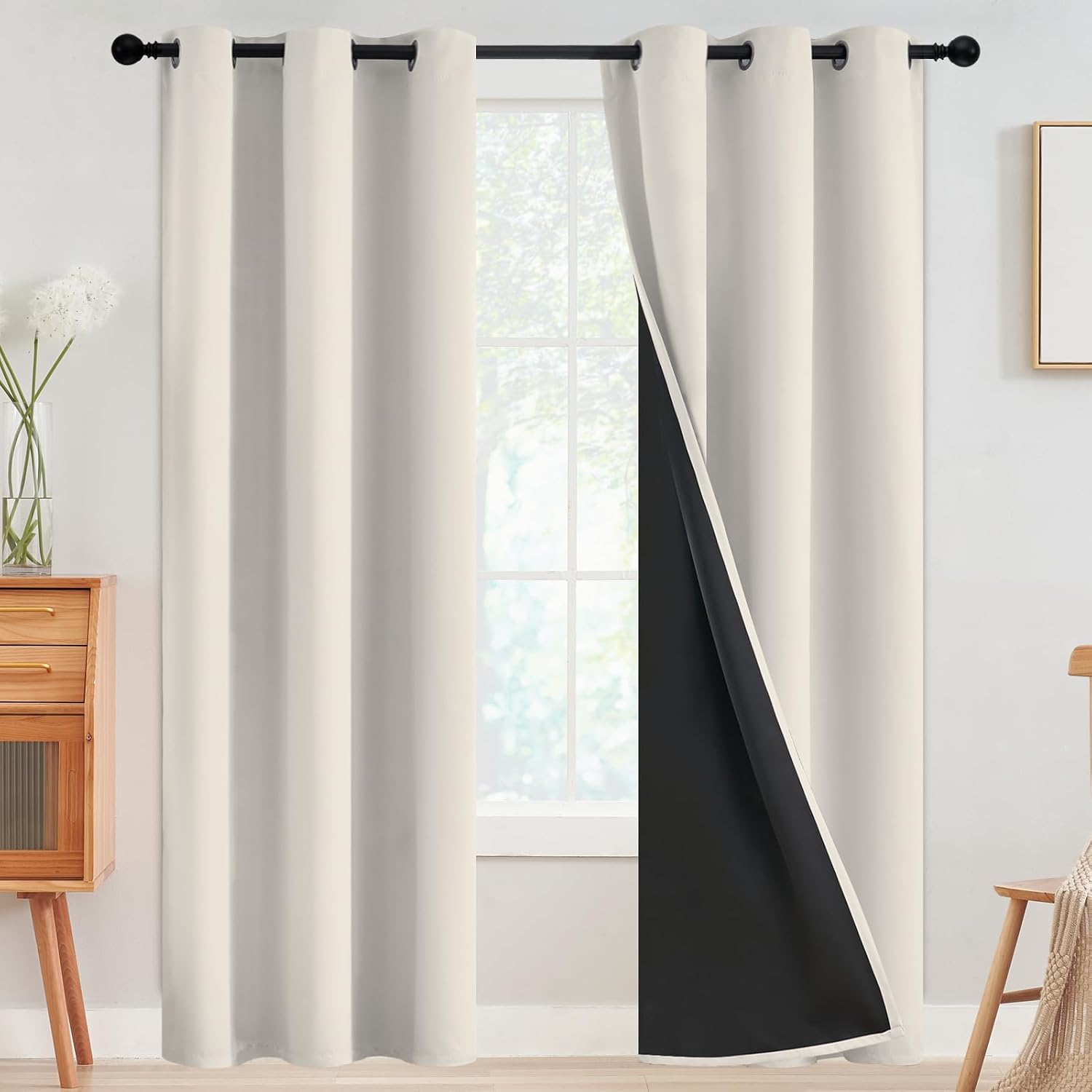 Cream Blackout Curtains 2 Panels 42×72 Inch
