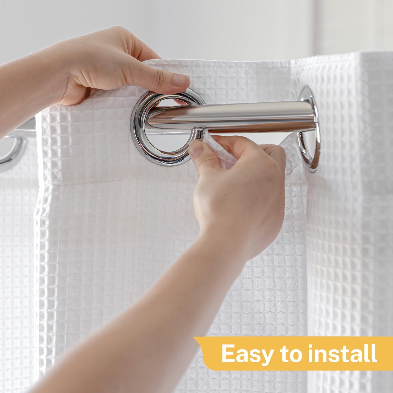 White Dream Waffle Hookless Shower Curtain with Snap Liner