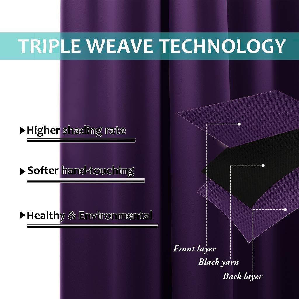 Royal Purple Blackout Curtains 2 Panels 52×84 Inch