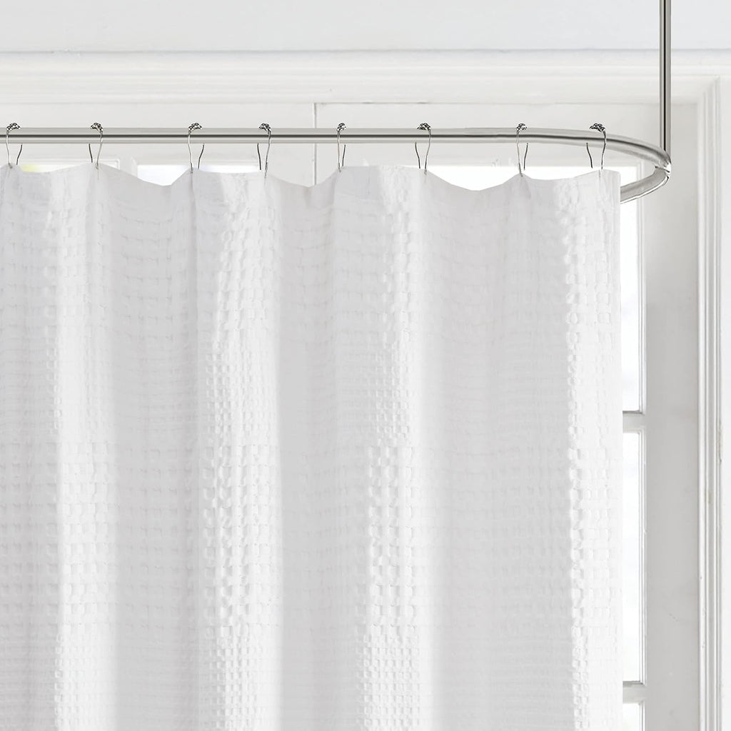 White Waffle Weave Cotton Shower Curtain 72"x72"