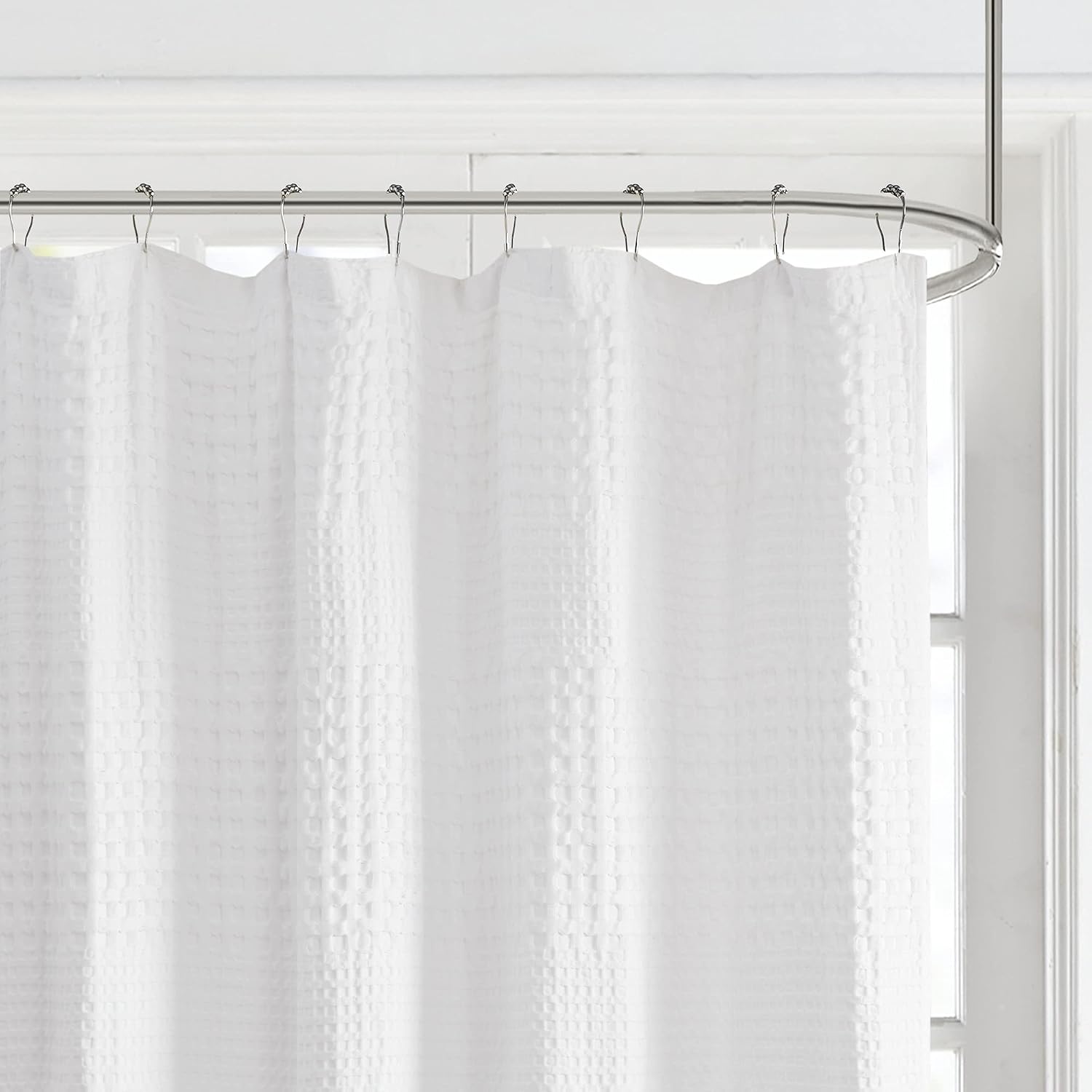 White Waffle Weave Cotton Shower Curtain 72"x72"