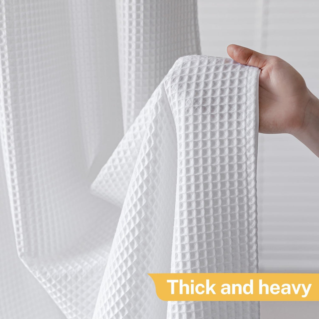 White Dream Waffle Hookless Shower Curtain with Snap Liner