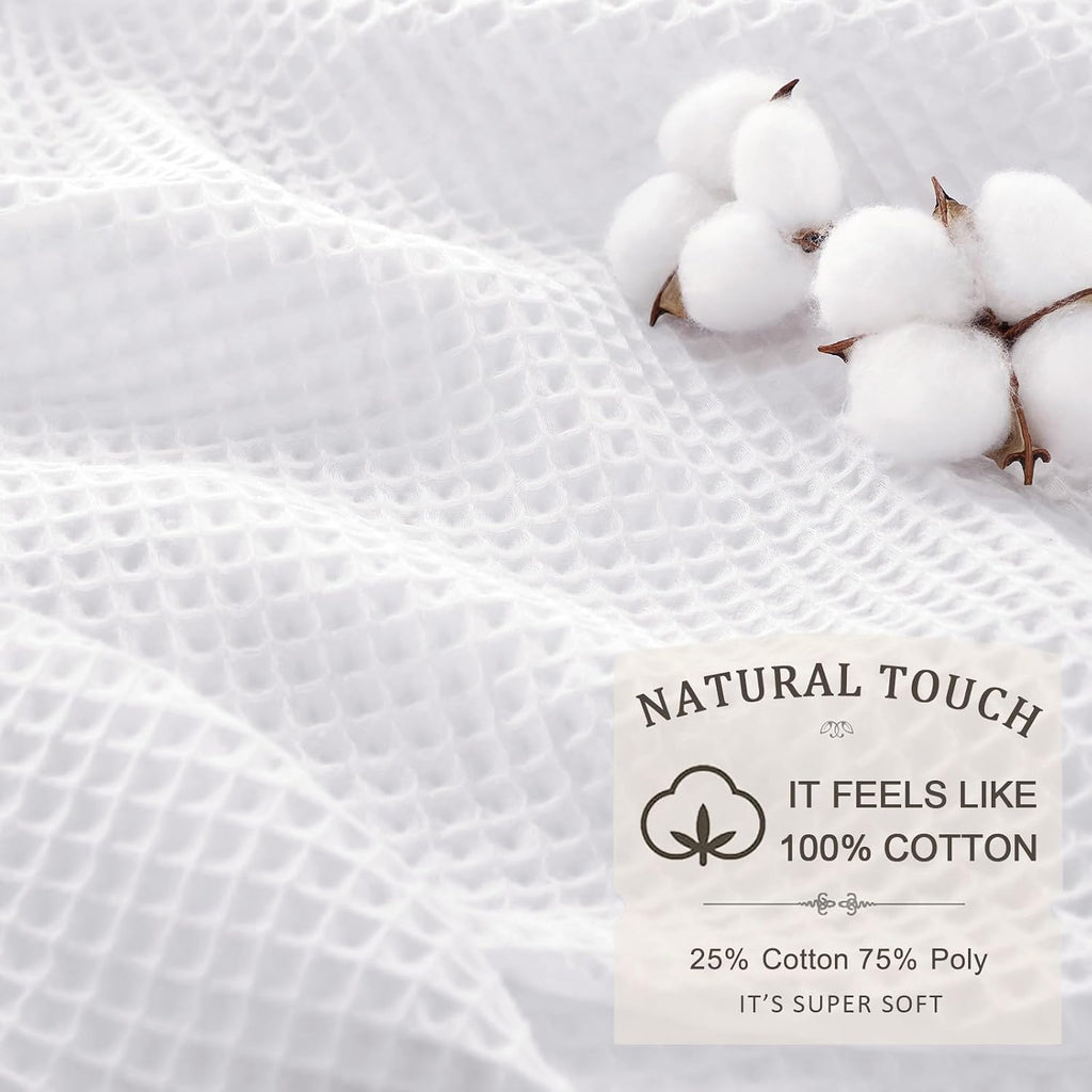 White Waffle Textured Cotton Shower Curtain 72Wx90L