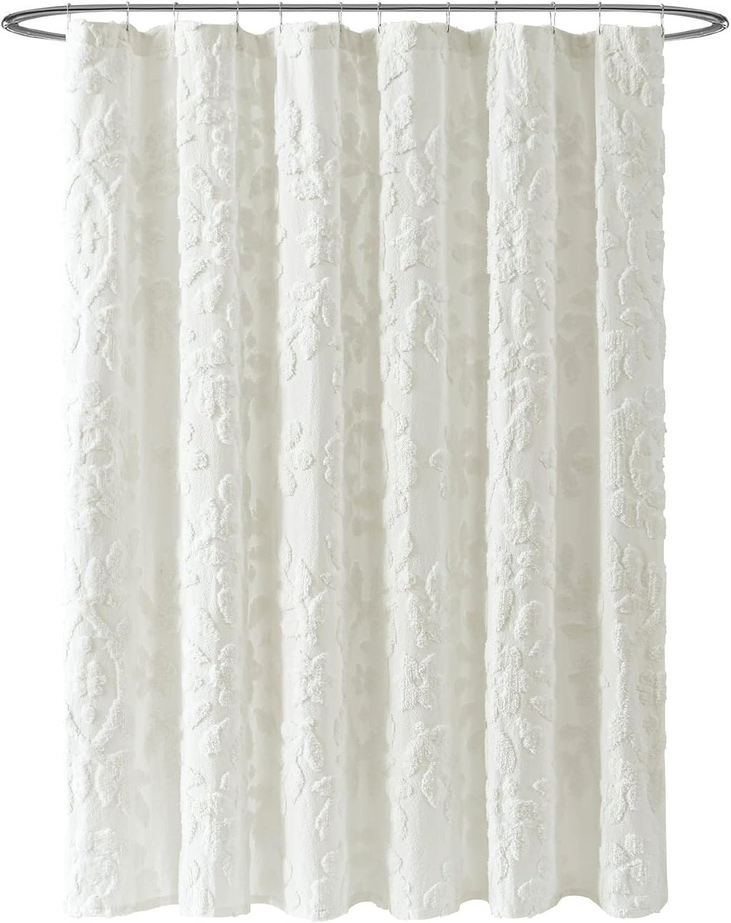 White Chenille Laurel Cotton Shower Curtain