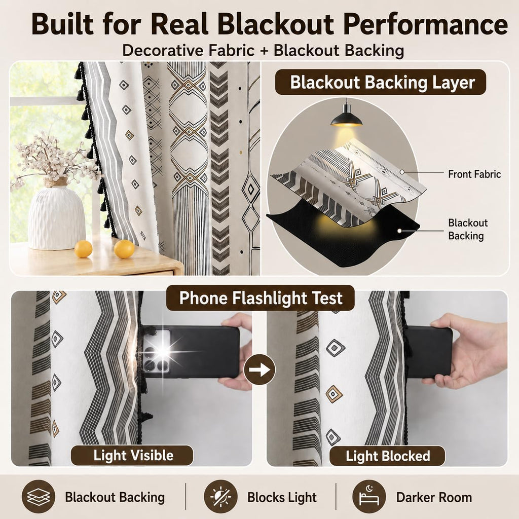 Black White Boho Blackout Curtains 84 Inch