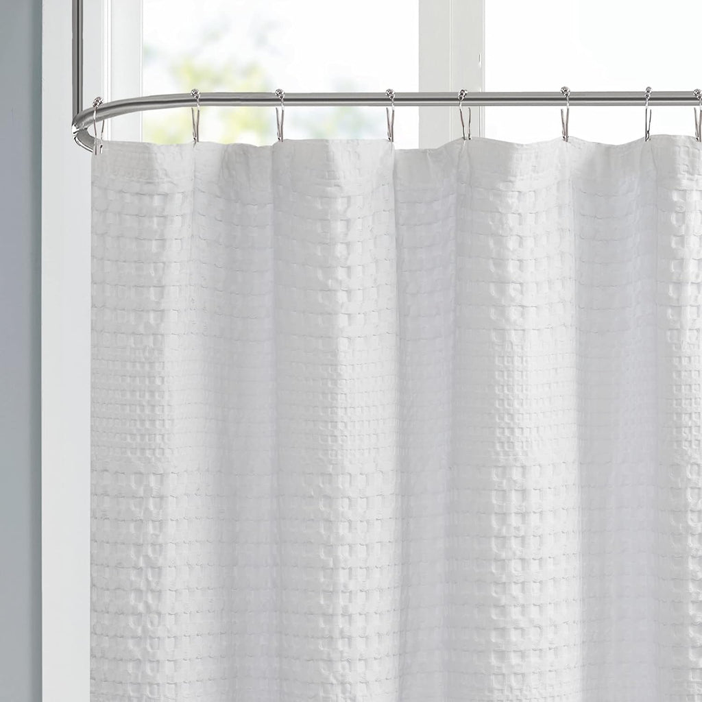 White Waffle Weave Cotton Shower Curtain 72"x72"
