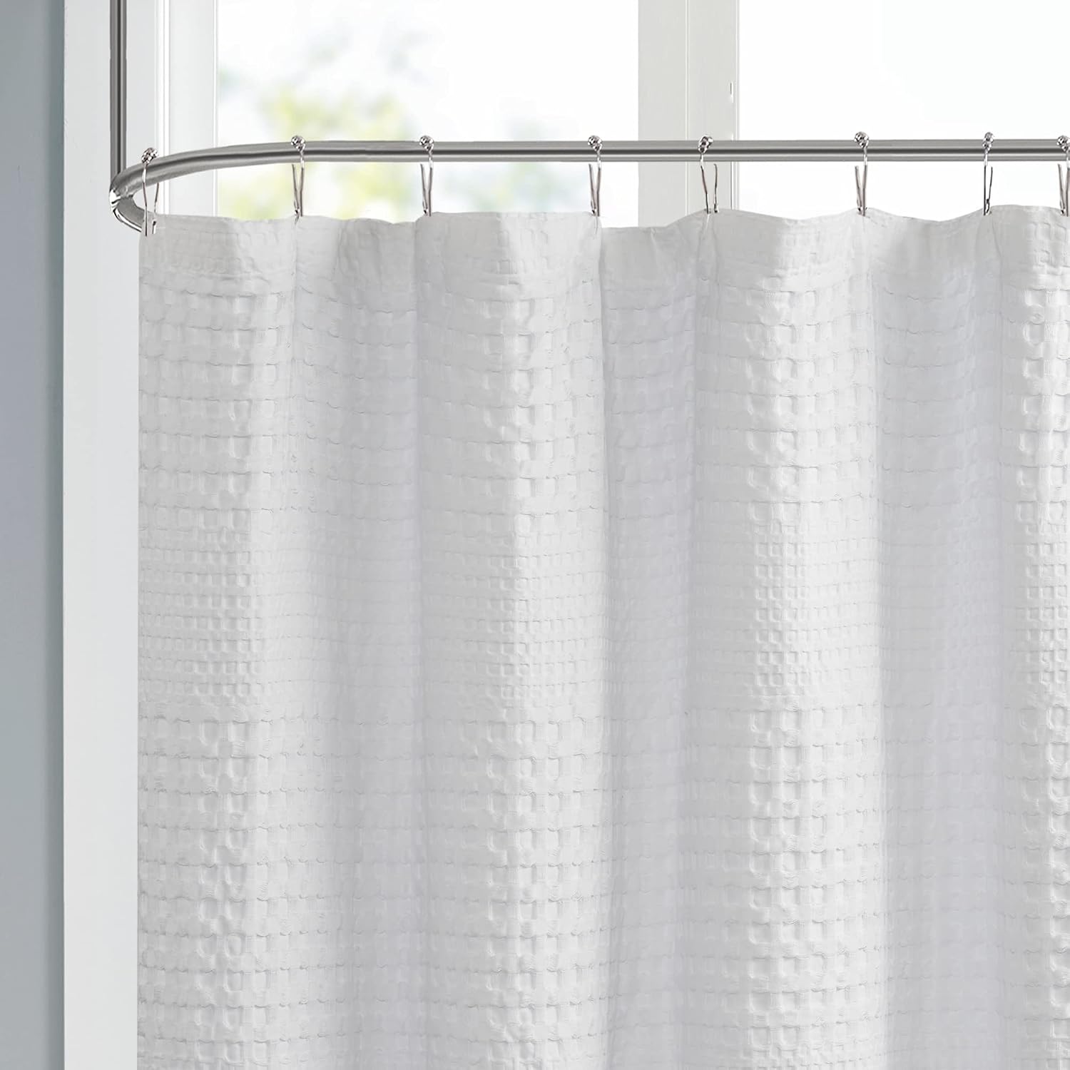 White Waffle Weave Cotton Shower Curtain 72"x72"
