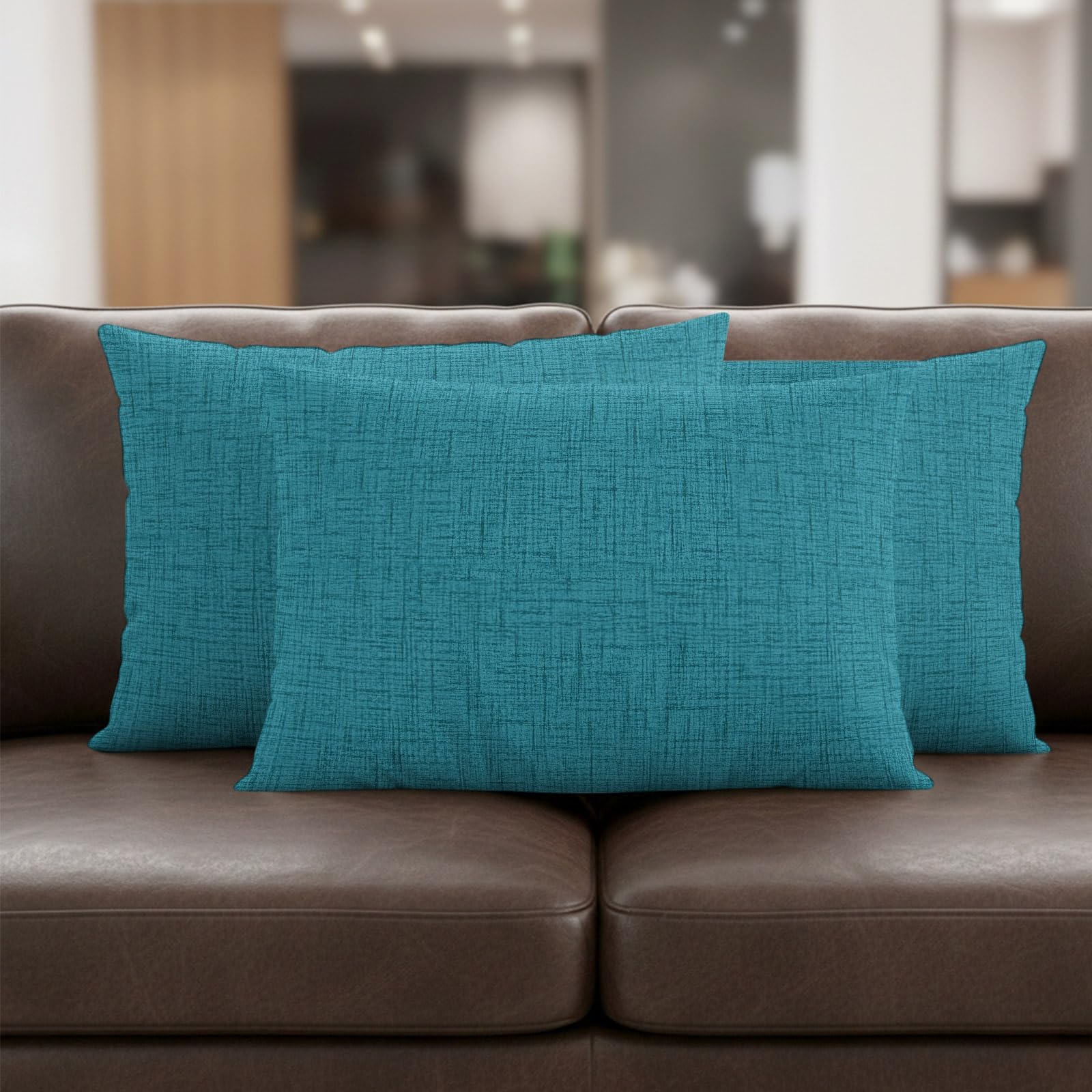Teal Blue Cotton Linen Pillow Covers Set of 4, 16x16