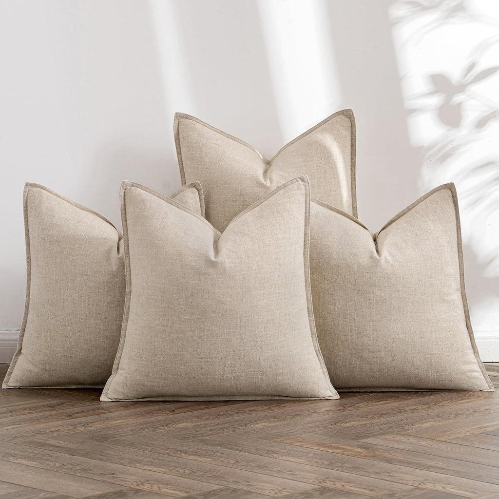 Beige Boho Linen Pillow Covers Set of 4, 18x18