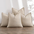Beige Boho Linen Pillow Covers Set of 4, 18x18