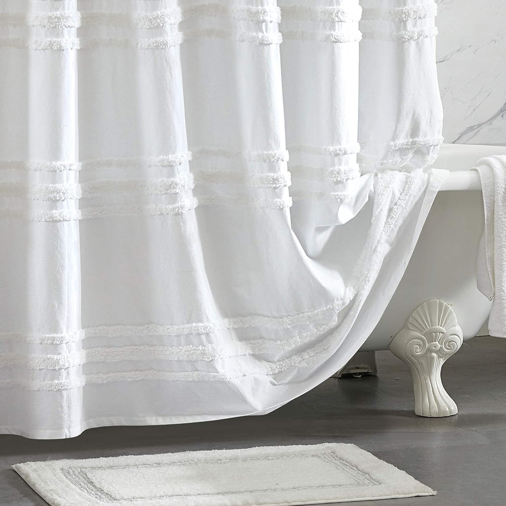 White Stripe Cotton Shower Curtain 72"x72"