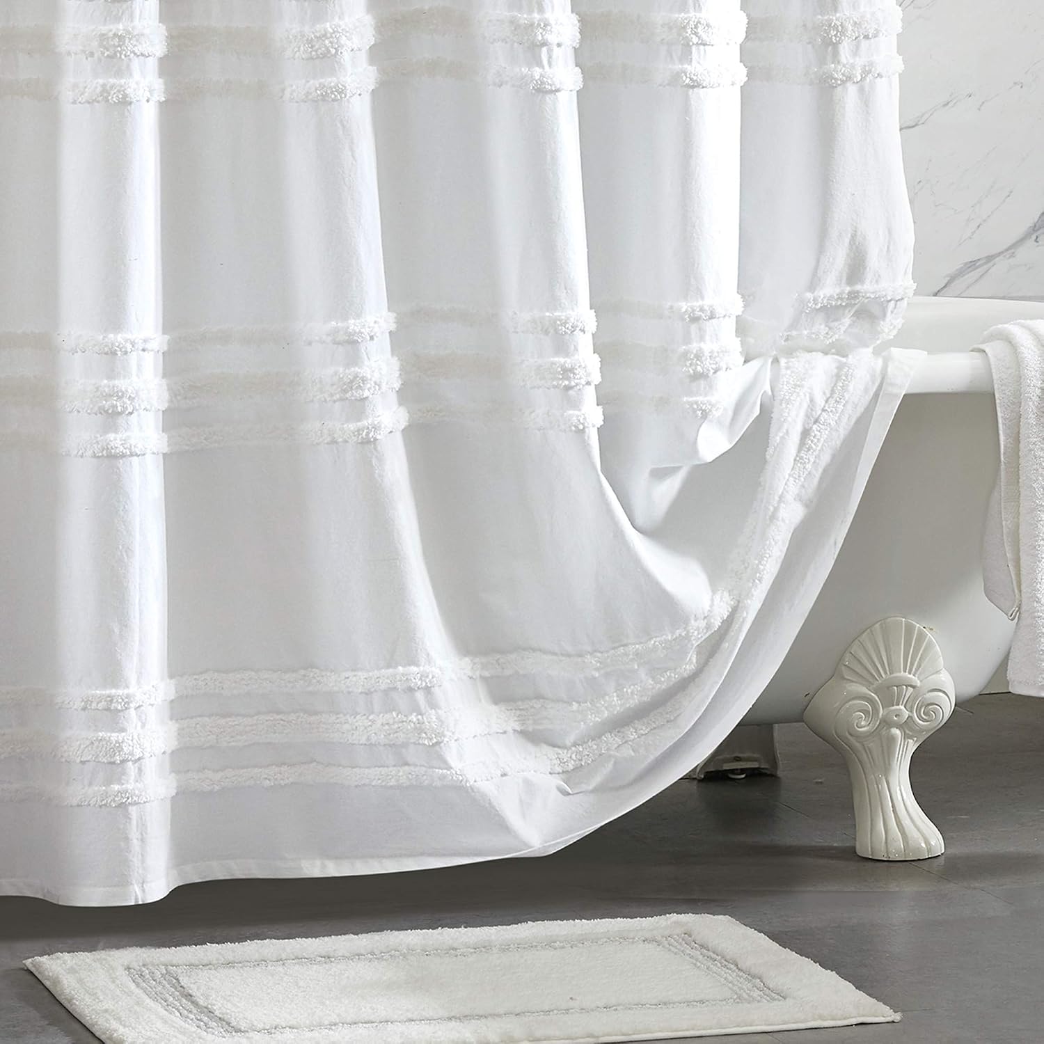 White Stripe Cotton Shower Curtain 72"x72"