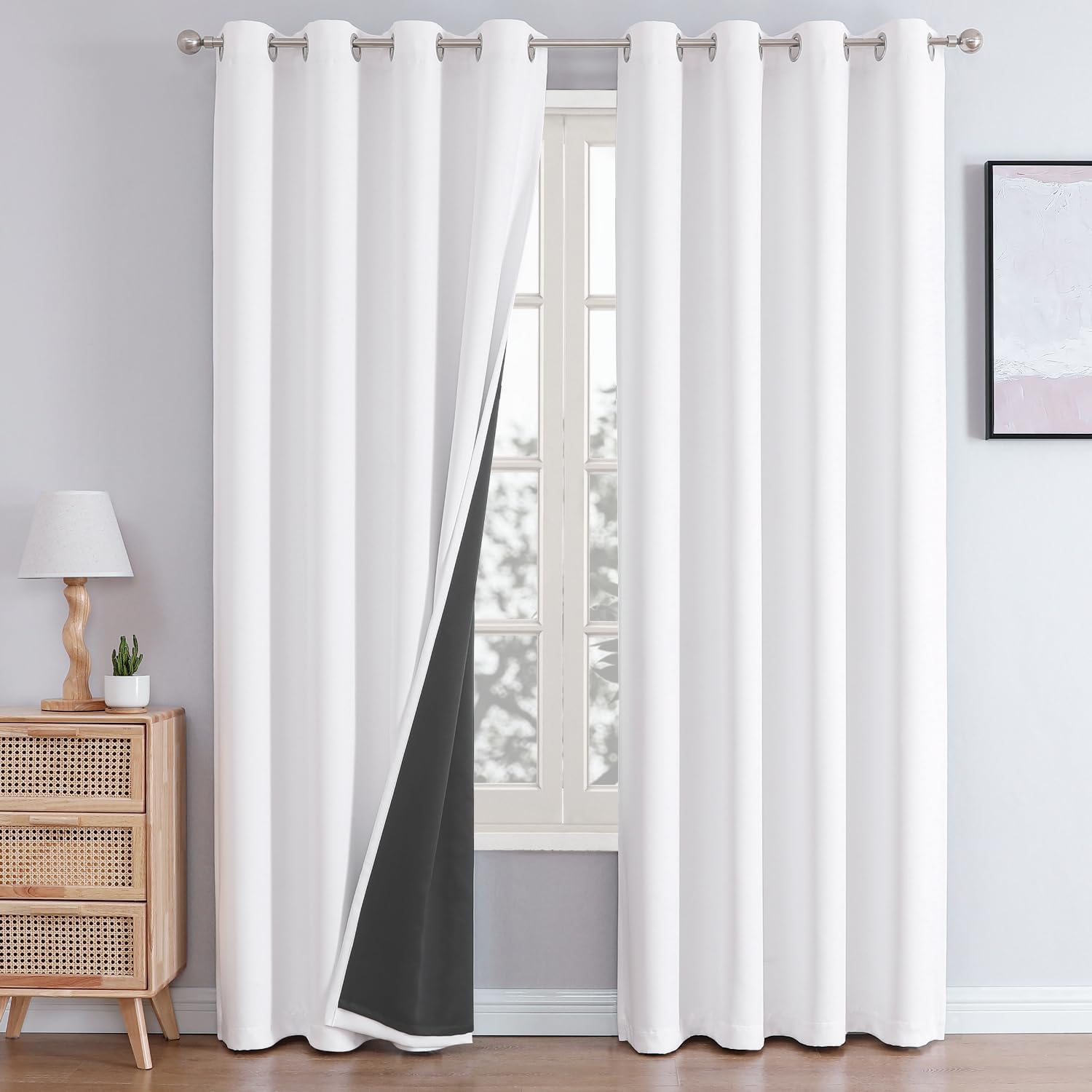 White Blackout Curtains 2 Panels 52×90 Inch