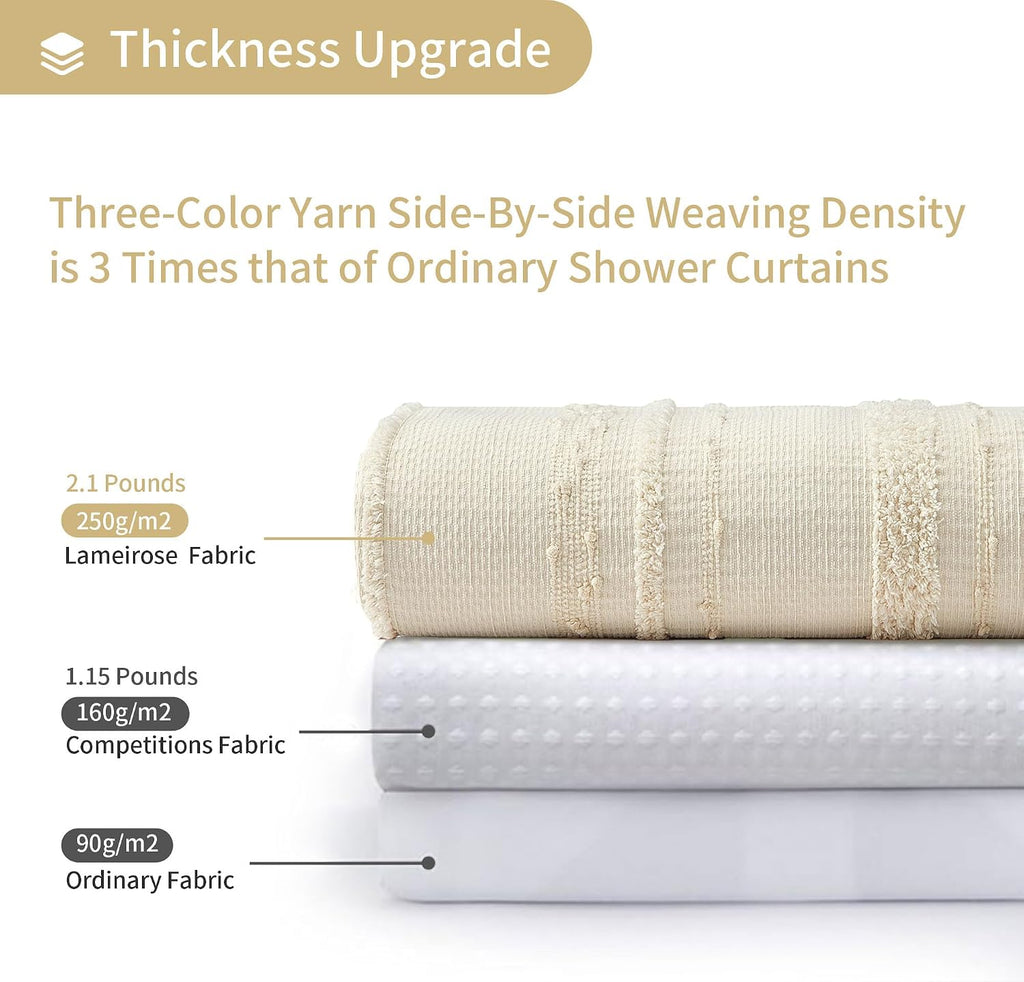 Beige Waffle Weave Stripe Boho Shower Curtain 72x72