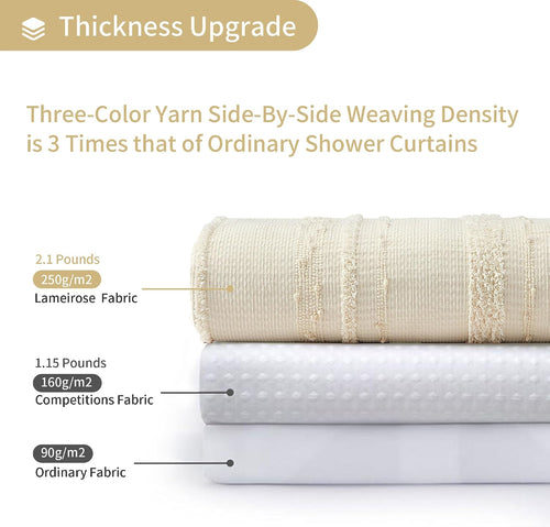 Beige Waffle Weave Stripe Boho Shower Curtain 72x72