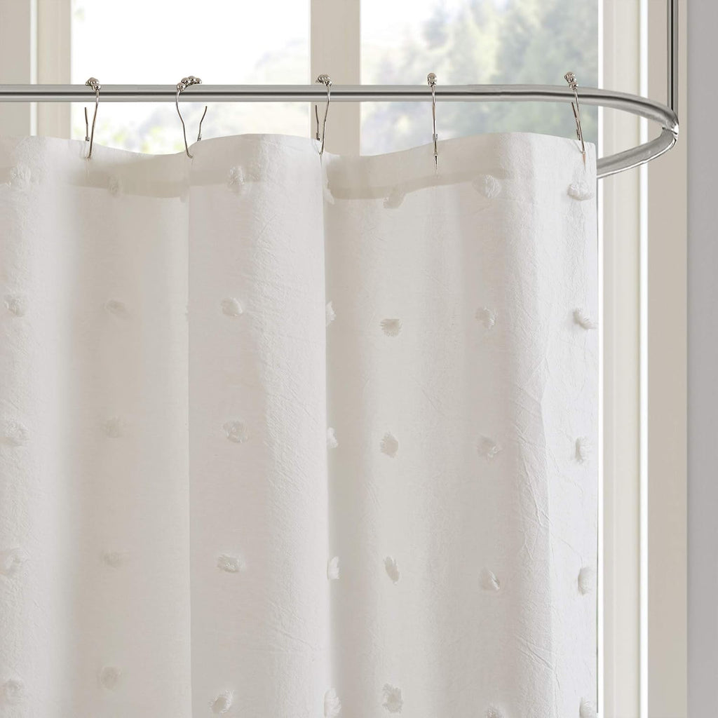 Ivory Jacquard Pom-Pom Fabric Shower Curtain