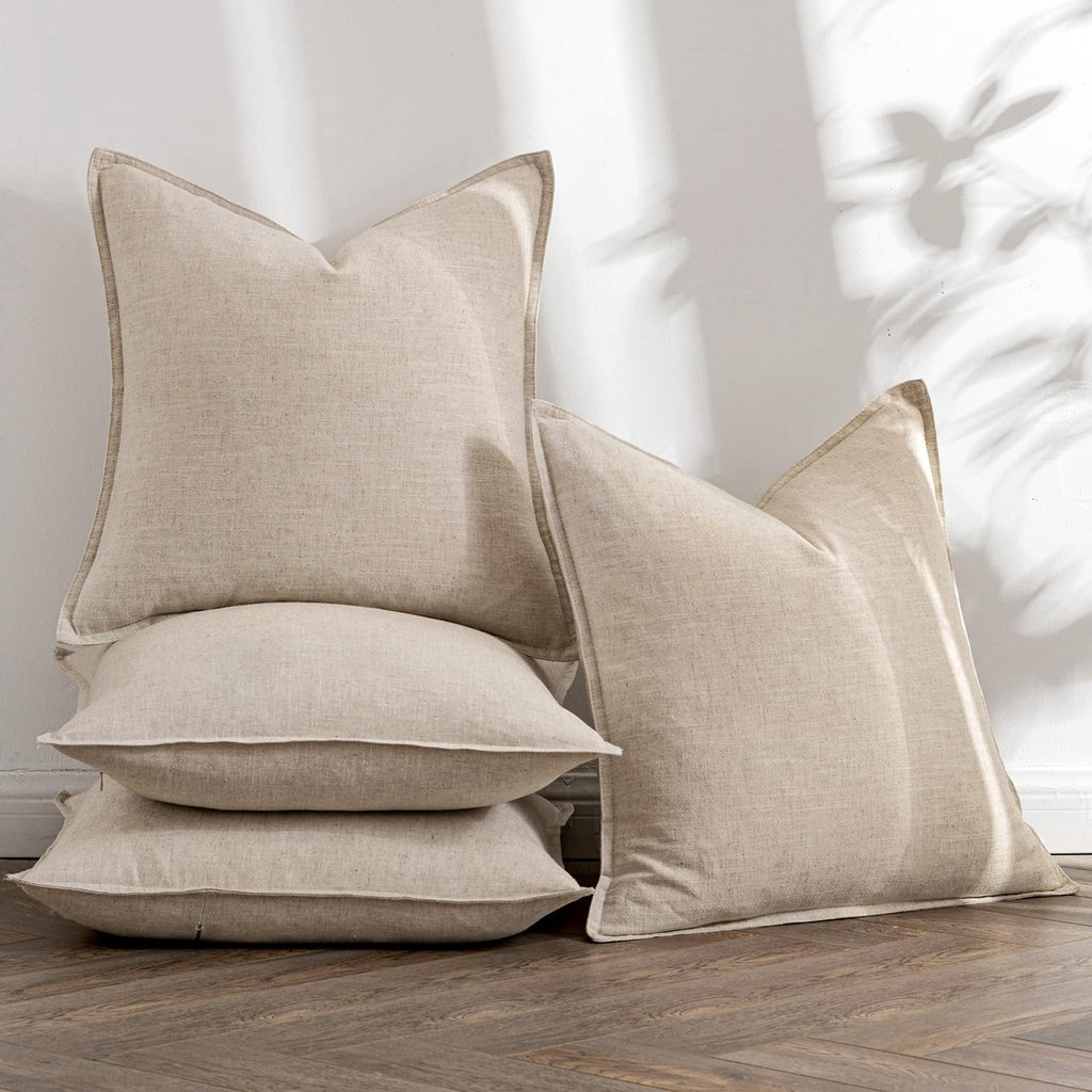 Beige Boho Linen Pillow Covers Set of 4, 18x18