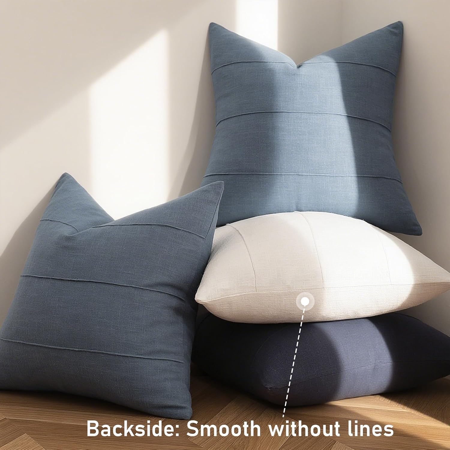 Slate Blue Striped Linen Throw Pillow Covers Set of 2, 26x26