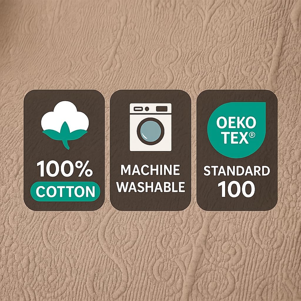 Taupe Cotton Quilted Throw With Fringe 50×60"
