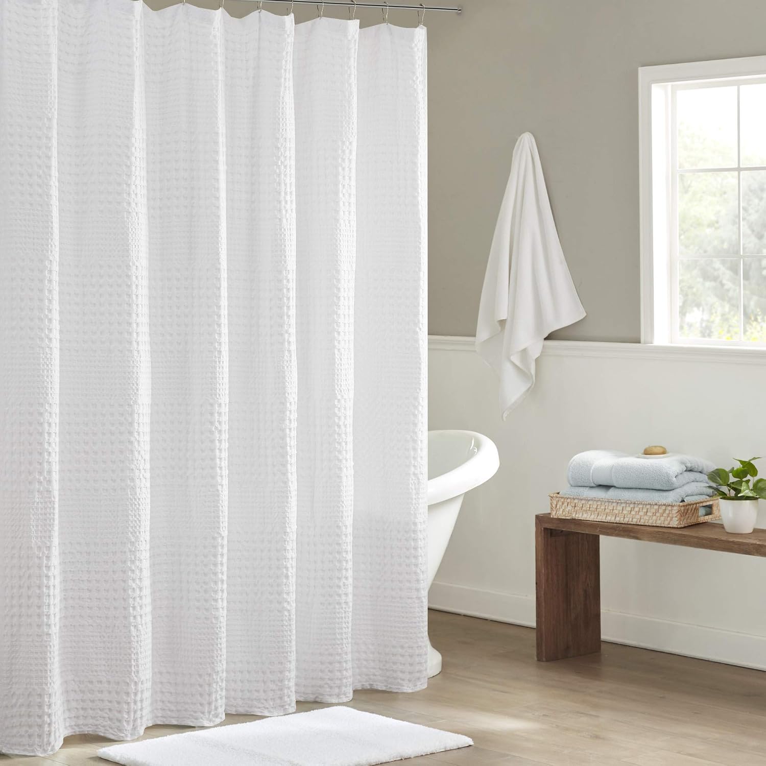 White Waffle Weave Cotton Shower Curtain 72"x72"