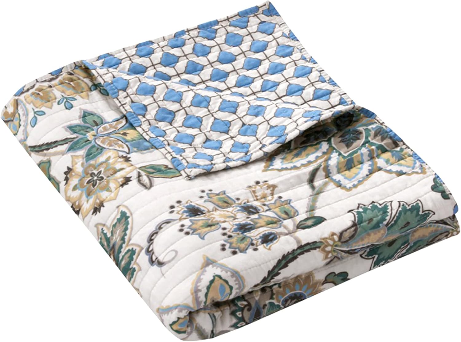Grey Floral Cotton Quilted Throw