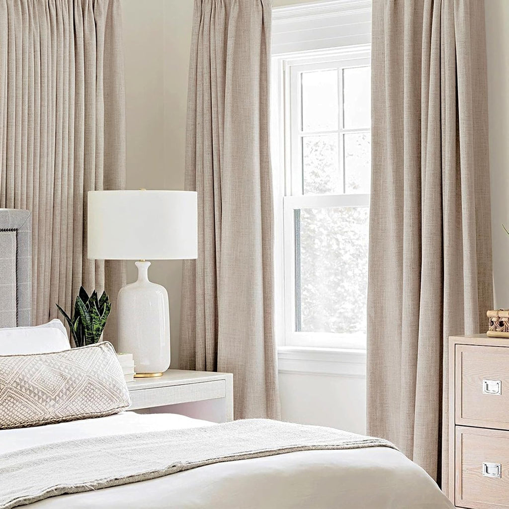Beige Textured Blackout Curtains 2 Panels 52×108 Inch