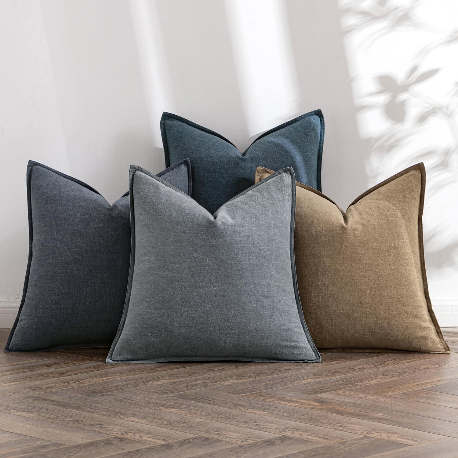 Navy Boho Linen Pillow Covers Set of 4, 20x20