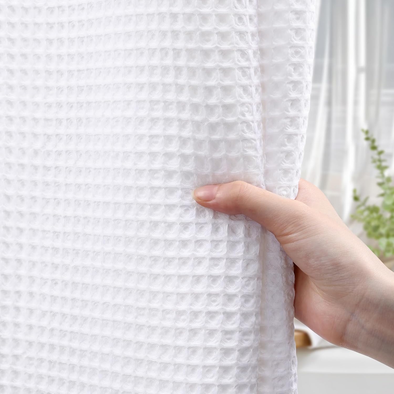 White Waffle Cotton Shower Curtain 72Wx78L