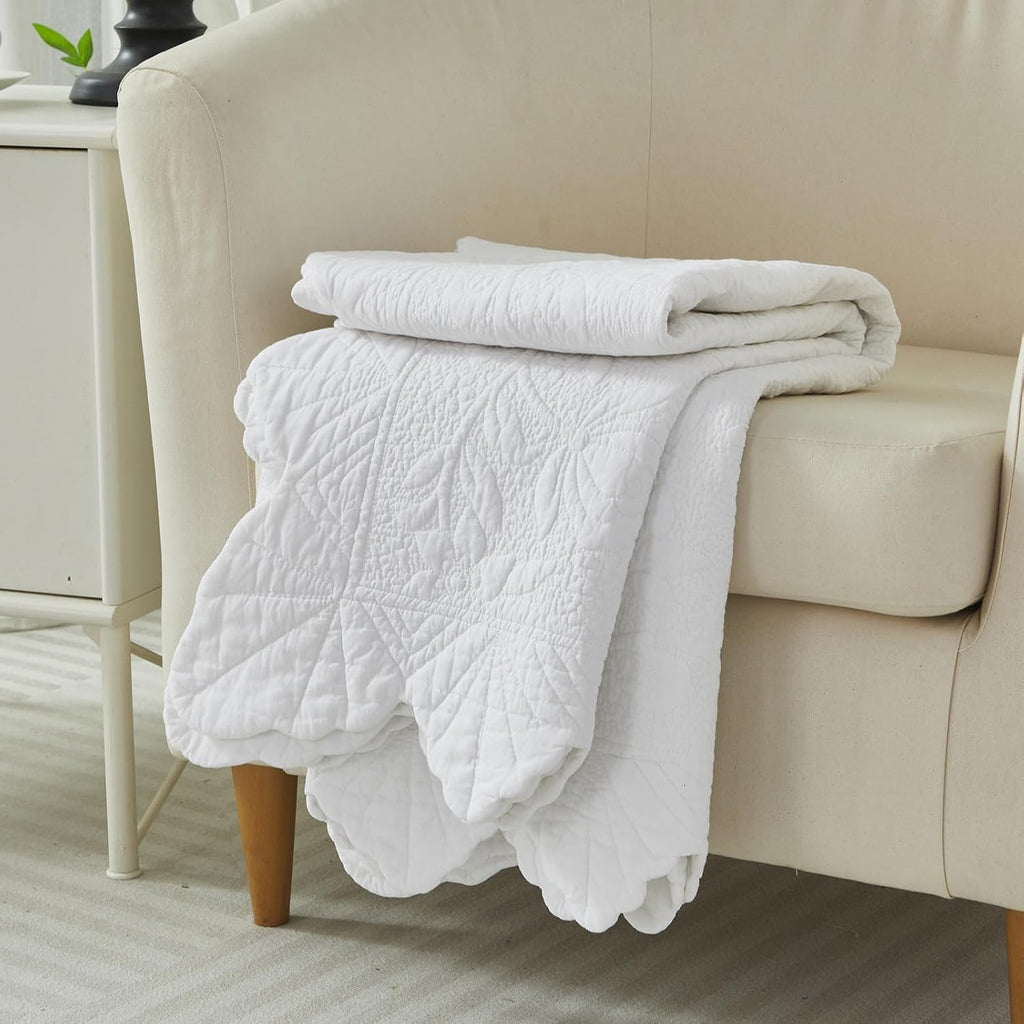 White Floral Quilted Throw Blanket 47×60 Inch