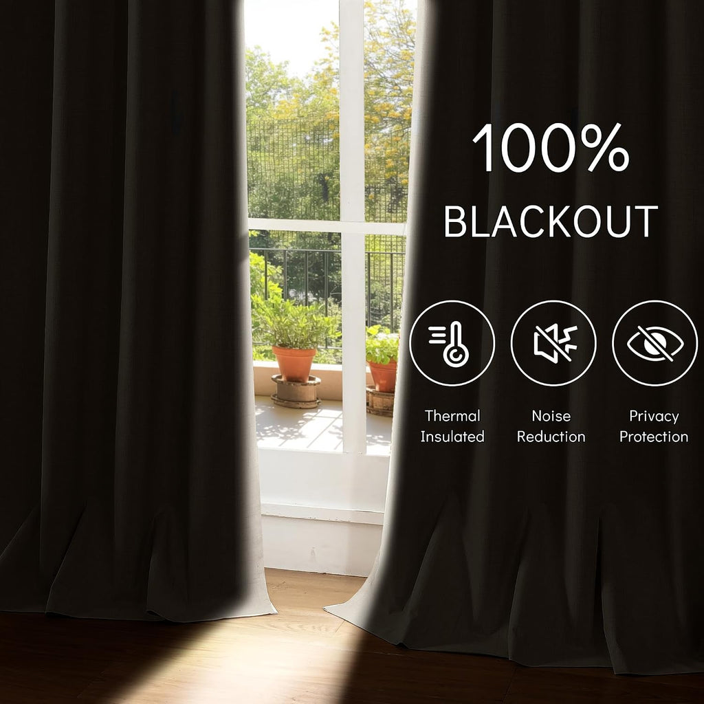 Natural Linen Blackout Curtains 2 Panels 52×96L
