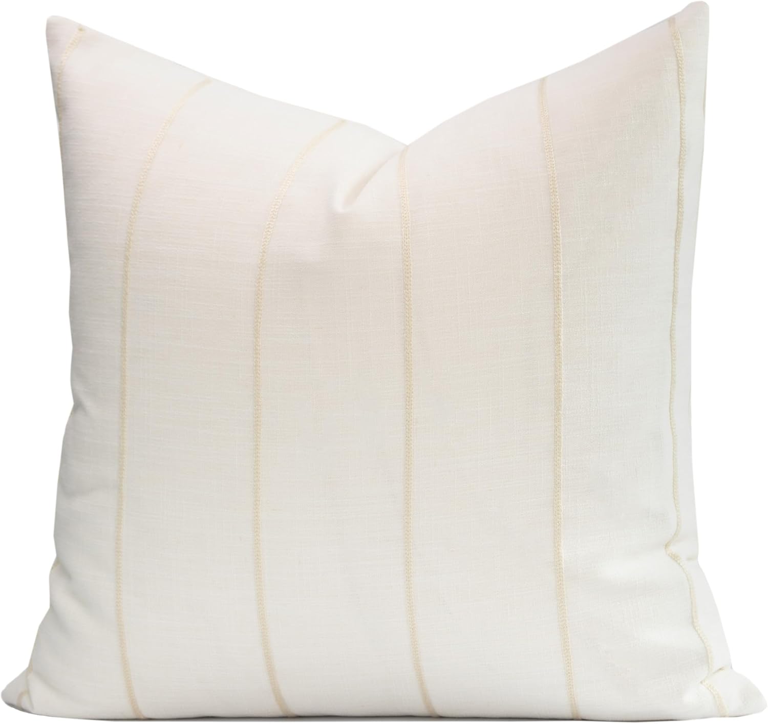 Beige Vertical Stripe Linen Pillow Cover 22"x22", Water Repellent