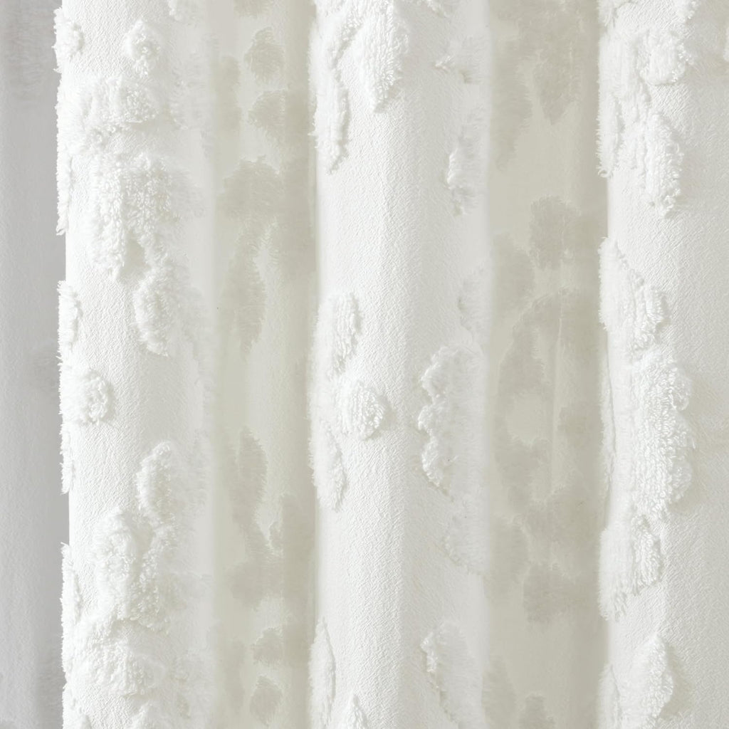 White Chenille Laurel Cotton Shower Curtain
