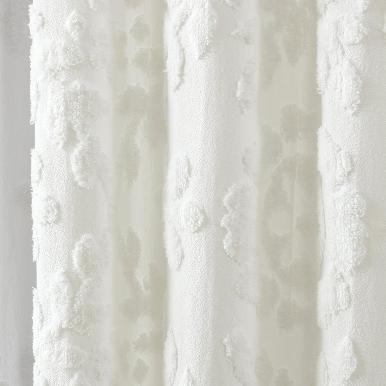 White Chenille Laurel Cotton Shower Curtain