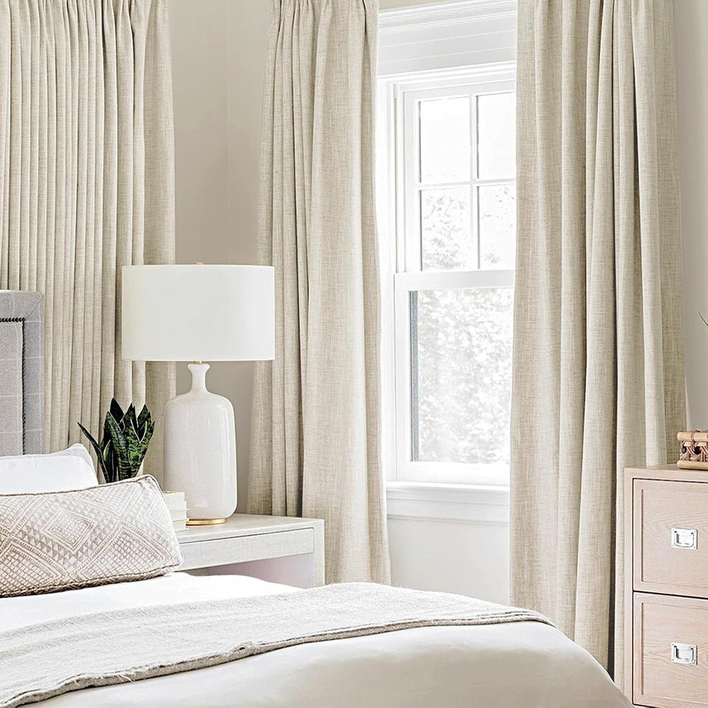 Cream Linen Blackout Curtains 2 Panels 52×84 Inch
