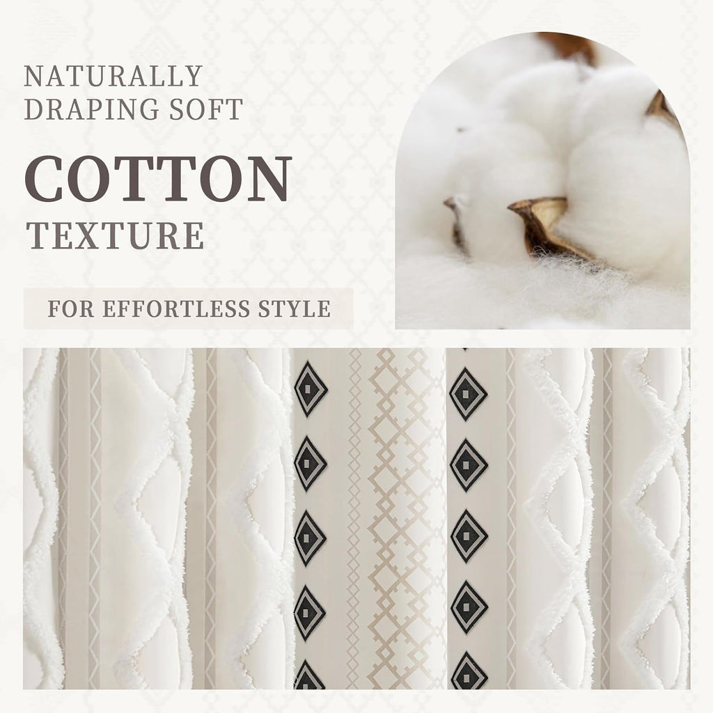 White Striped Print Boho Cotton Shower Curtain
