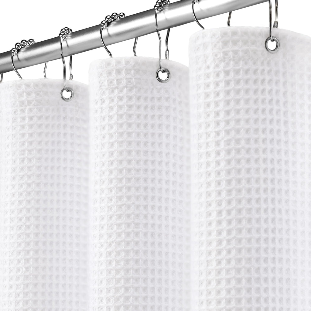 White Waffle Textured Cotton Shower Curtain 72Wx90L