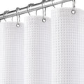 White Waffle Textured Cotton Shower Curtain 72Wx90L