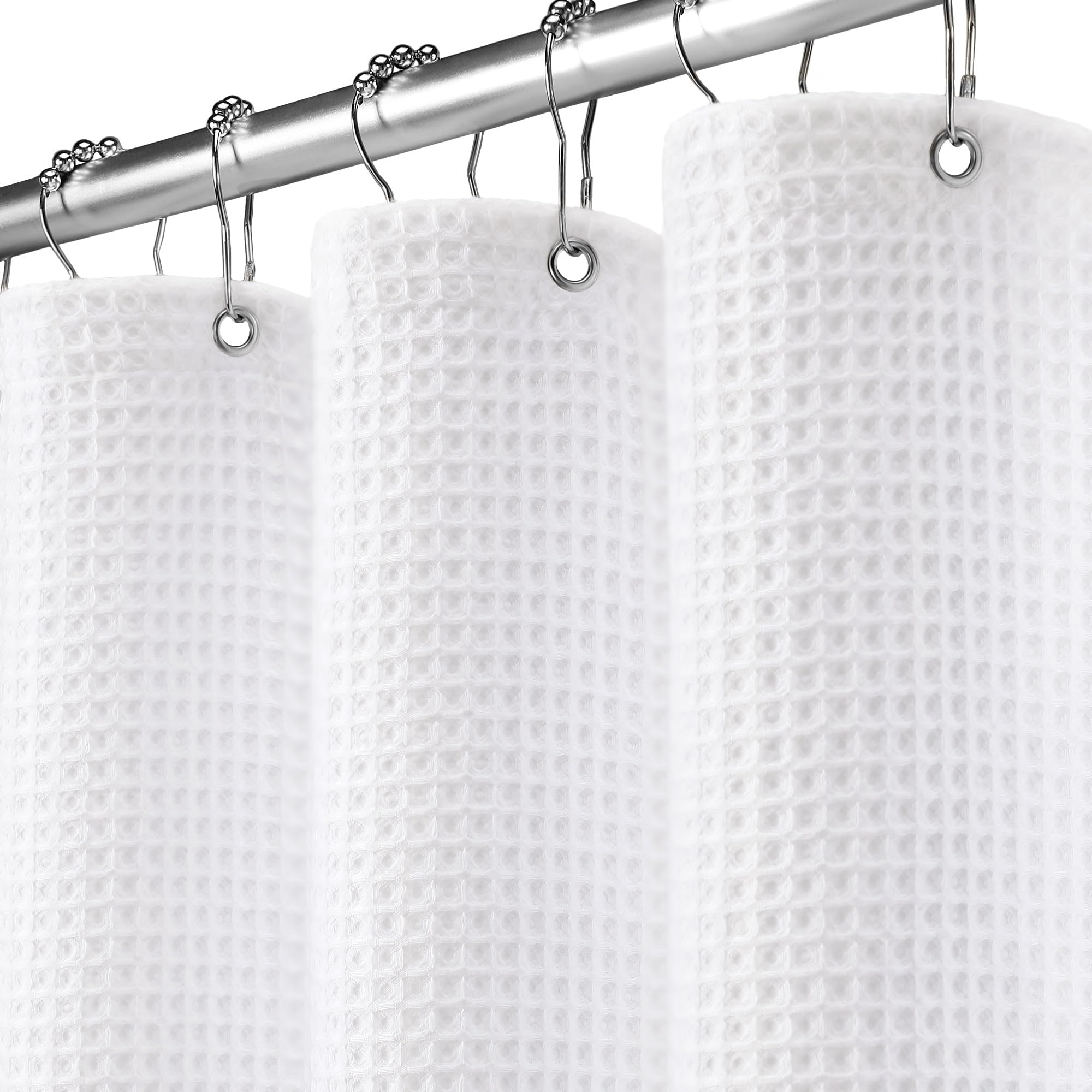 White Waffle Textured Cotton Shower Curtain 72Wx90L