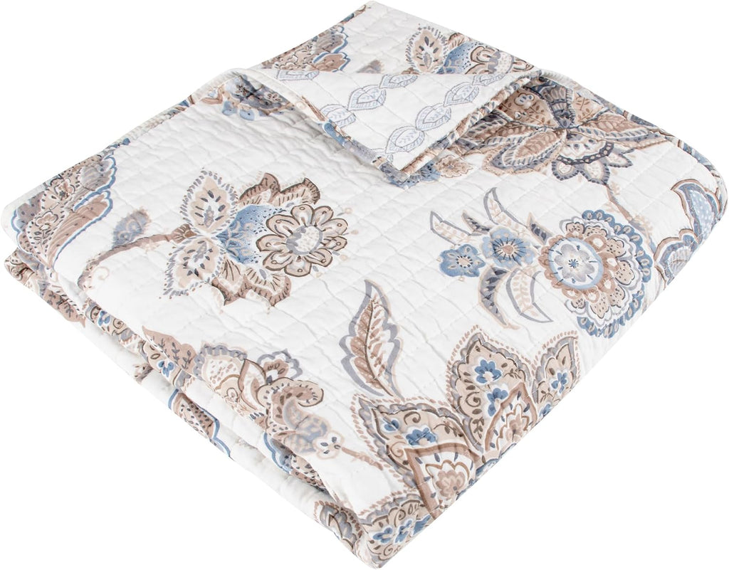 Selesta Blue Floral Cotton Quilt Throw 50x60in