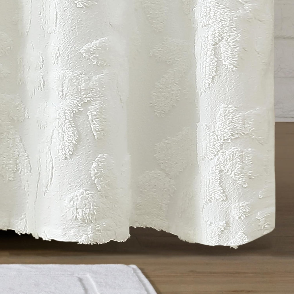 White Chenille Laurel Cotton Shower Curtain