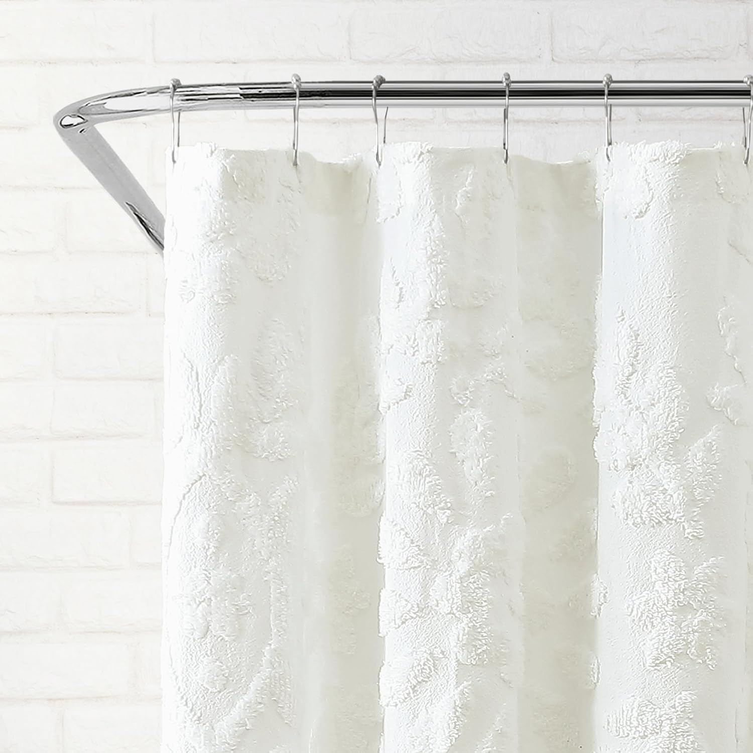 White Chenille Laurel Cotton Shower Curtain
