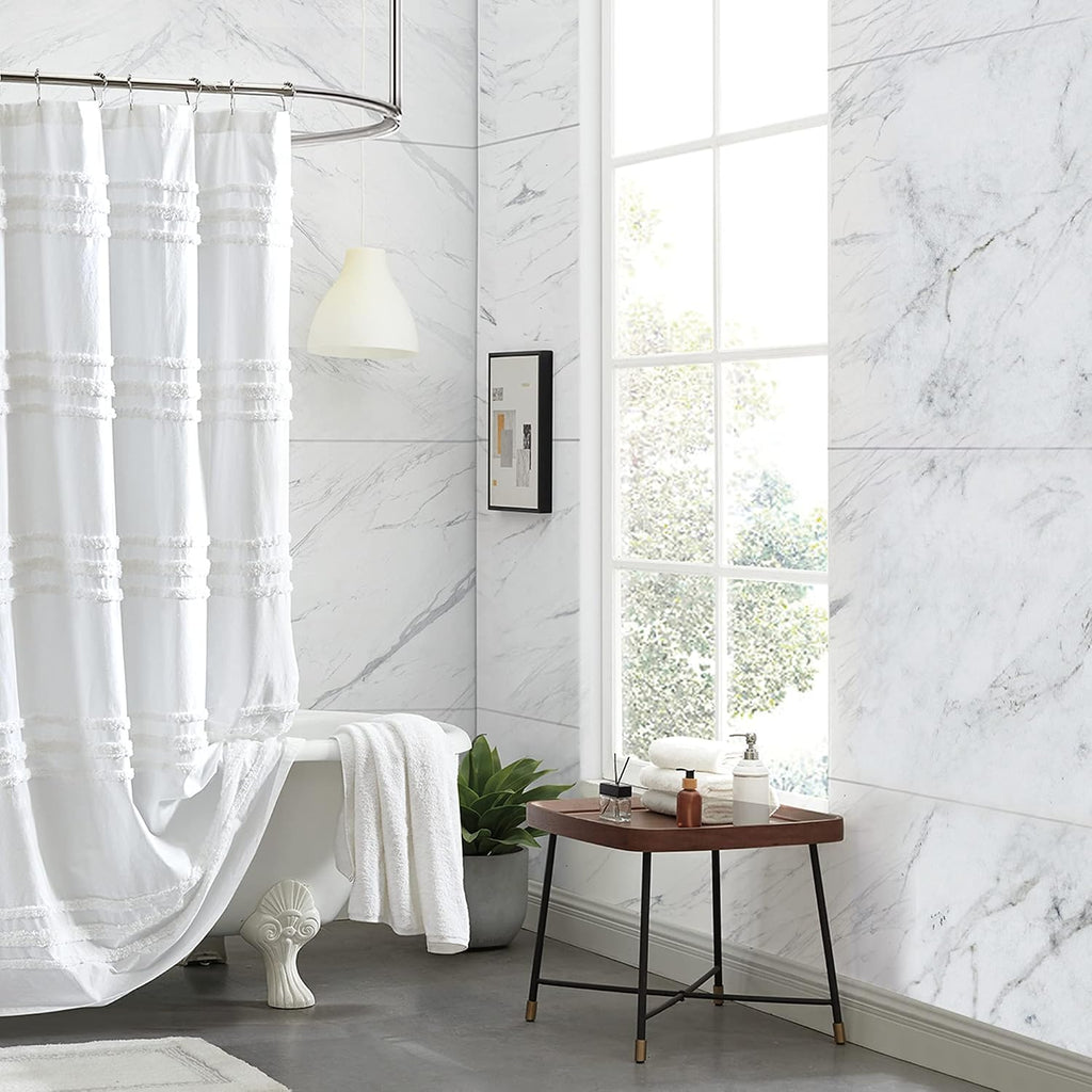 White Stripe Cotton Shower Curtain 72"x72"