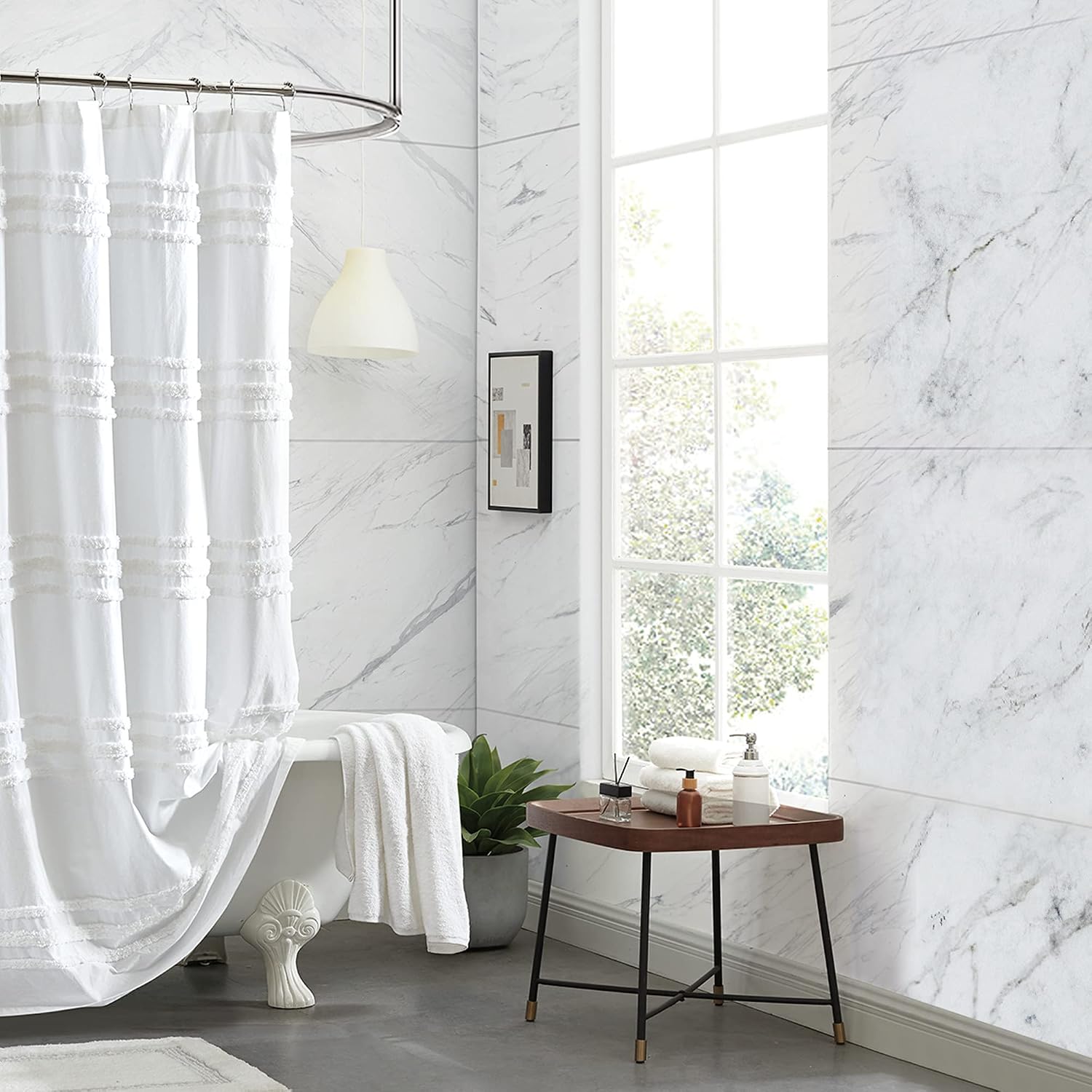 White Stripe Cotton Shower Curtain 72"x72"